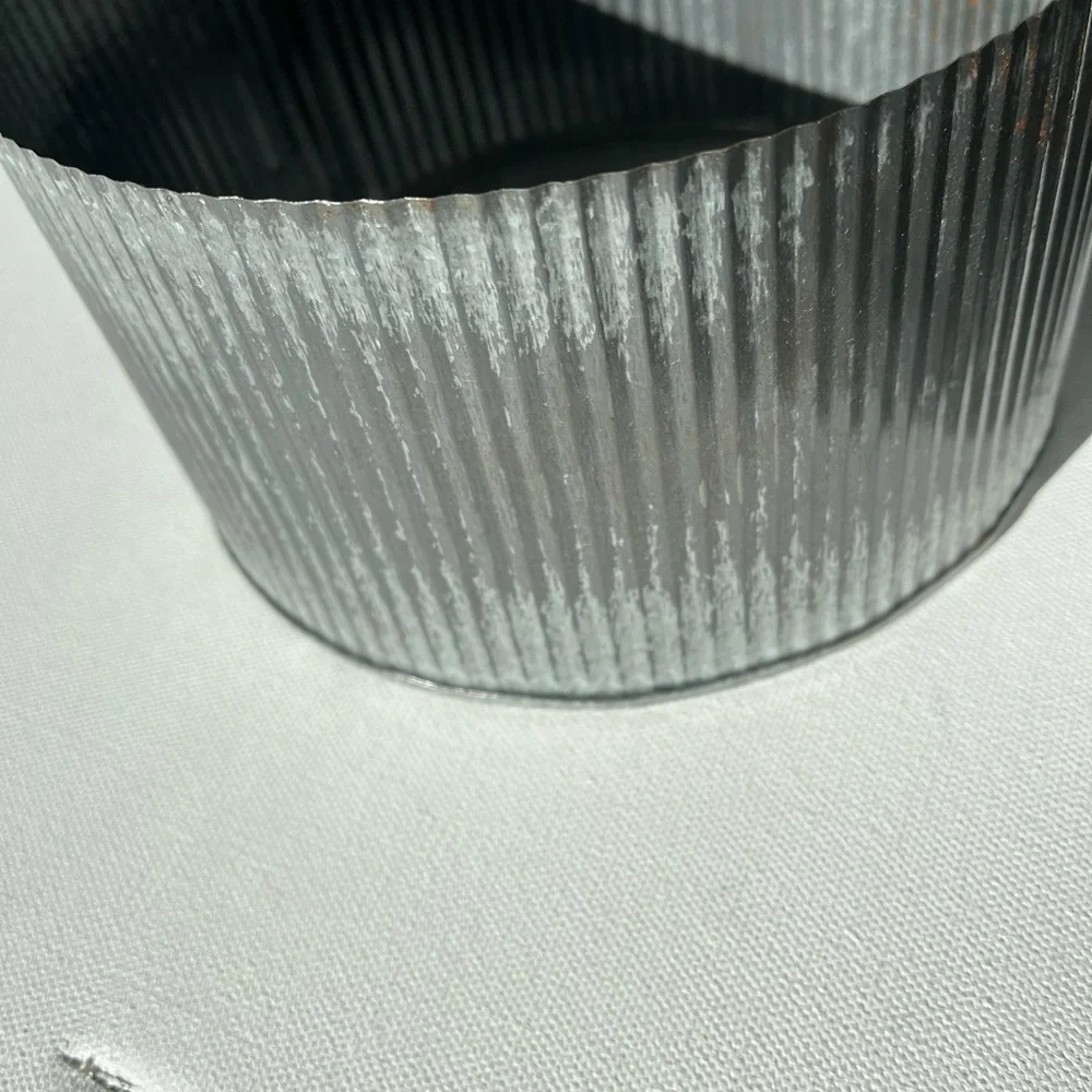 Two Ribbed Metal Round Bowl Containers - Picture 9 of 12